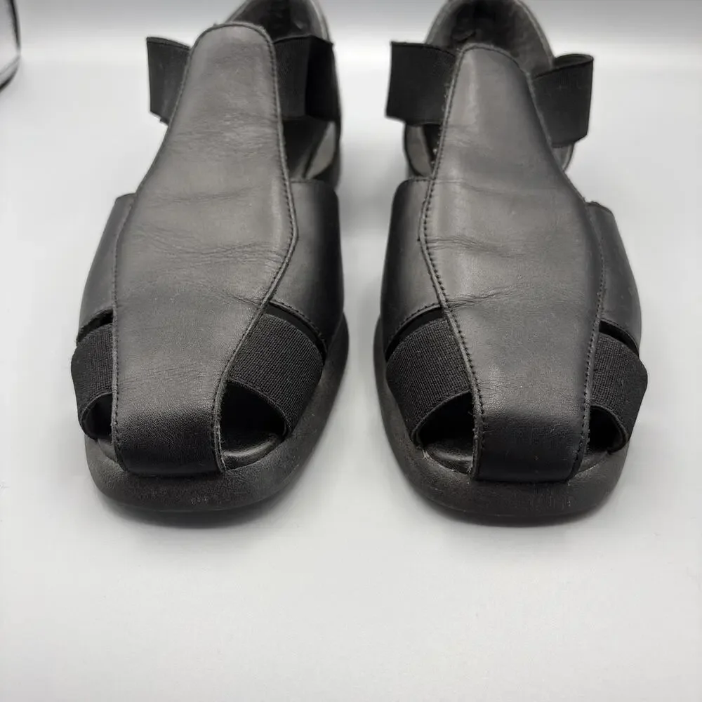 Cabin Creek Sandal Size 9.5 Black Leather Comfort Elastic Fisherman Shoe 90s Mom